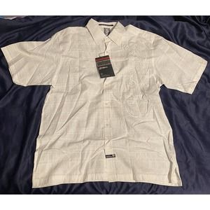 NWT Southpole Men’s XL Short Sleeve Button Up Shirt White Silver Embroidered